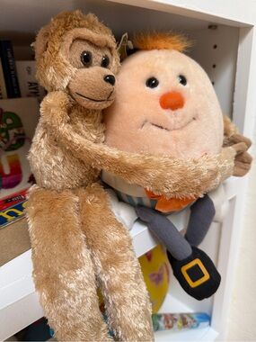 Fancy Zoo Hanging Monkey Plush Vintage, w/ Velcro Hands and Feet- Tan